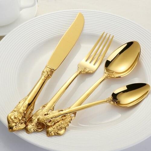 2sets Luxury Cutlery Set Gold Plated 18/10 Stainless steel Dinner Fork Dining Knife Tablespoon Dinnerware Set Service tableware