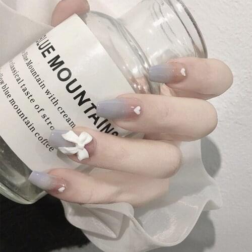 24pcs/box Press On Nail Coffin Gradient Gray Type Removable Long Paragraph Fashion Manicure Save Time False Nail Patch With Glue