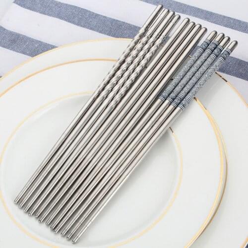 3 Pairs Stainless Steel Square Chopsticks Chinese Stylish Healthy Light Weight Chinese Chopsticks Metal Non-slip Design Kitchen