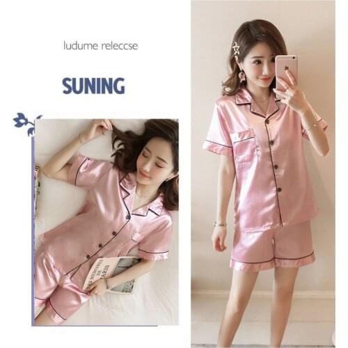 Satin Pajamas For Womens Pyjamas Set Short Sleeve Sleepwear Pj Set Satin Nightwear Sleepwear 2020 Pijama Verano Mujer