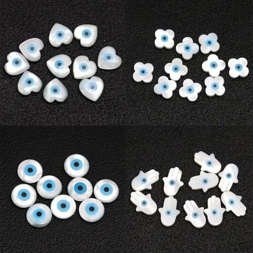 5PCS Devil Eye Natural Mother of Pearl Shell Beads Fatima Hamsa Pendant Finding Accessories DIY Bracelet Necklace Jewelry Making