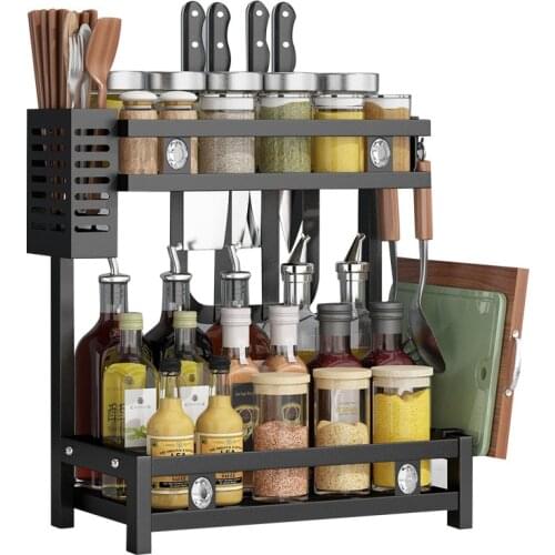 Black Kitchen Shelf Multi-layer Spice Rack for Kitchen Countertop Storage Spice Storage Rack ( With Diamond Decoration )