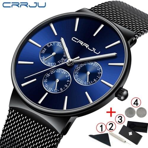 Crrju 2019 Top Brand Luxury Watch Men Stainless Steel Ultra Thin Watches Men Classic Quartz Mens Wrist Watch Relogio Masculino