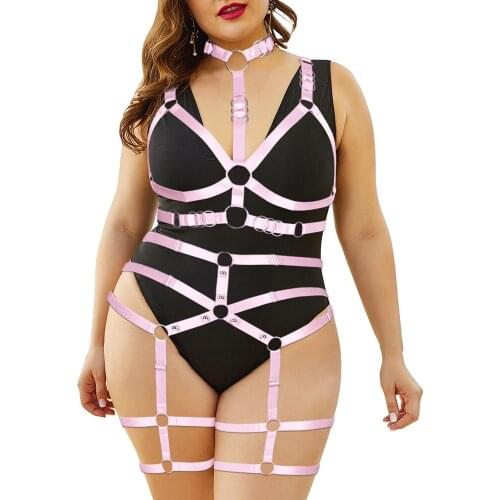 Gothic Bondage Costumes Plus Size Plump Garter Belts Exotic Womens Underwear Sexy Lingerie Necklace Hanging Goth Chest Harness