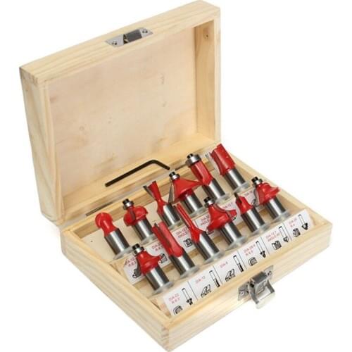 6.35mm / 1/4 inch Shank 12 psc Milling Cutter Router Bit Set Tungston Carbide Rotary Tool Wood Woodworking 12.7mm Shank