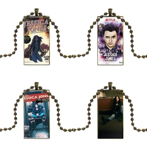 Jessica Jones Collage For Wedding Design Fashion Vintage Glass Women Rectangle Necklace Pendants