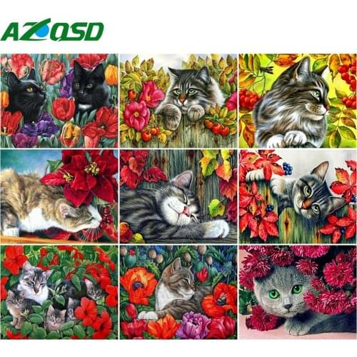 AZQSD Painting By Number Canvas Kits Animal 40x50cm Handmade Gift DIY Pictures By Numbers Cat Home Living Room Art Craft