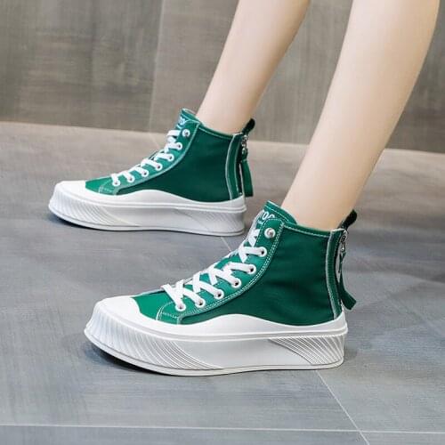 2021 New Fashion Vulcanized Shoes Womens Thick-soled Canvas Shoes Skateboard Shoes Zipper Dancing Shoes Flat Bottom