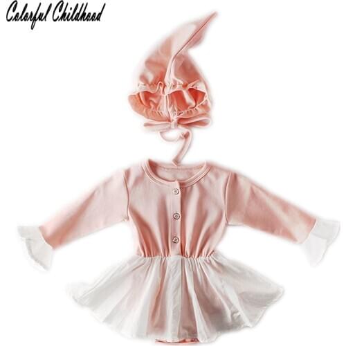 2pcs Newborn Bodysuit Dress Baby Girl Flare Long Sleeve Bodysuit Twin Body Kids For Baby Girl Children Clothes With Hat 0-24M