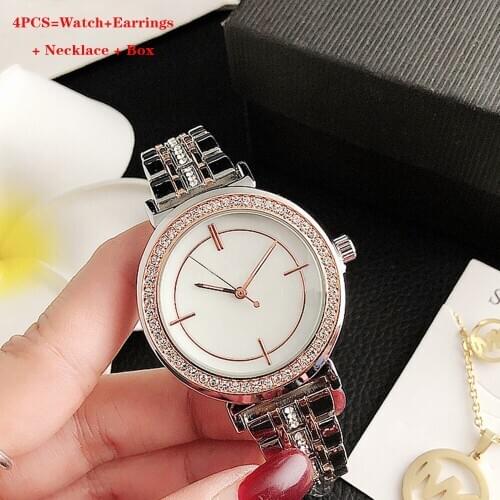 Women Watches Bracelet Set Fashion Quartz Watch Diamond Ladies Wrist Watches Female Watch Earrings Necklace Clock With Box