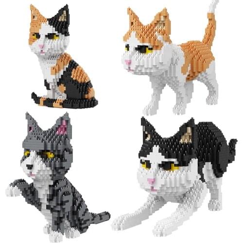 Cartoon Cat Building Blocks 3d Micro Sitting Lying Shaking Walking Model Diy Diamond Bricks Black Cat Model Educational Toys
