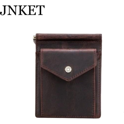 JNKET New Retro Men Women‘s RFID Blocking Wallet Crazy Horse Cow Leather Money Clip Credit Card Wallet Billfold Notecase