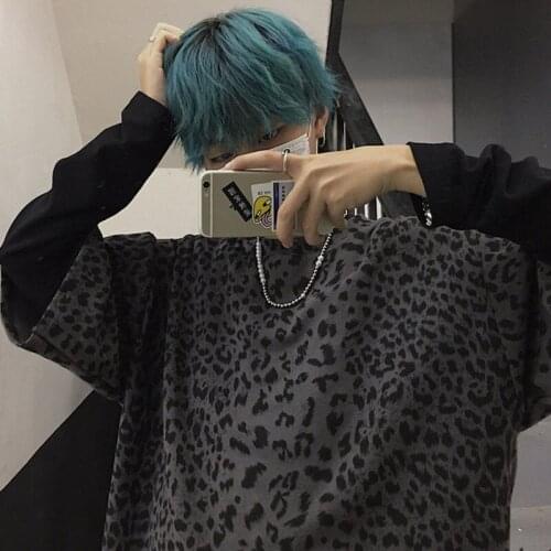Cool Patchwork Tshirt Streetwear Leopard Print T-Shirt Women Autumn Long Sleeve Loose T Shirt Cartoon Japan T shirts Funny Male