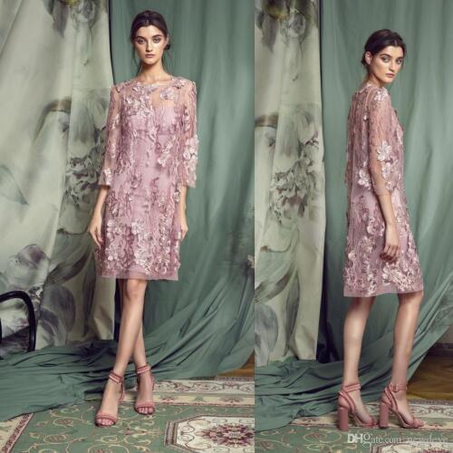 2021 Mother of the Bride Dresses Lace Appliques Long Sleeves Evening Gowns Custom Made Knee-Length Wedding Guest Dress