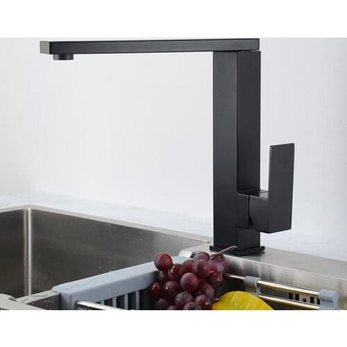Square Kitchen Faucets Matte Black Sink Kitchen Mixer Water Tap SUS304 Stainless Steel Kitchen Faucet 360 Rotating