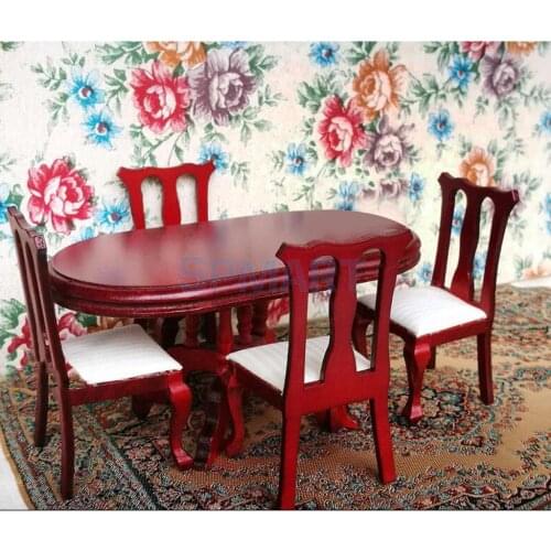 1/12 Scale Dollhouse Dining Room Furniture Dining Table with 4 Chairs Set
