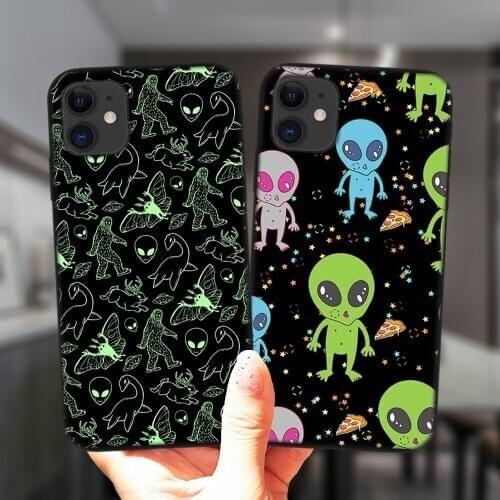 Cute Alien Space UFO Luxury Soft Silicone Cover For iPhone 11 12 Pro XS Max 6S 8 7 Plus X XR 5S SE 2020 12Mini Black Phone Case