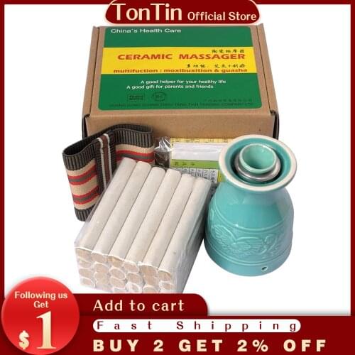 New type multifunction double-deck ceramic massage beauty SPA relief moxa device +24pcs high quality stick