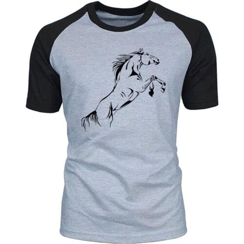 Summer Running Horse T Shirt Men raglan Fashion Short Sleeve Printed Cotton T-shirt mens Funny air plane Tops EU Size