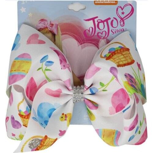 Easter Day Hair Bows 2020 Fashion 8Inch large Easter Eggs bowknot Print ribbon Hairclip For Girls Kids Hair Accessories 12pcs