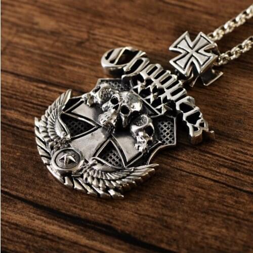 National standard s925 sterling silver retro European and American style domineering skull cross tide male hip hop street silver