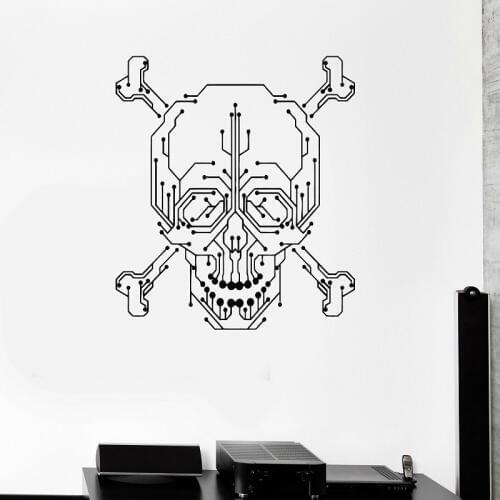 Wall Decal Computer Geek Skull PC Gamer Chip Vinyl Wall Sticker Office Teen Home Bedroom Decoration Sticker Mural BG34