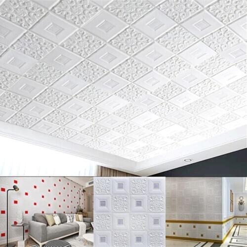 10pcs Self-Adhesive Roof Wall Sticker 3D Stereo Ceiling Wallpaper Foam Sticker Panel Living Room Home House Decor Bedroom TV Kid
