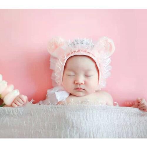 Newborn Lace Bonnet with Silk Strings Baby Lace Hat Photography Prop Hat Lace Silk Photo Props