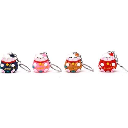 New Cartoon Lucky Cat Keychain Women Cat Car Key Ring Charm Bag Pendant Keyring
