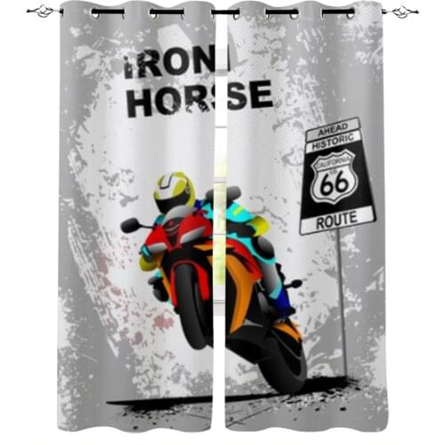 Retro Motorcycle Race Window Curtains for Living Room Home Decor Child Bedroom Kitchen Curtains Drapes