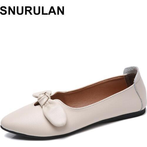 SNURULANSimple Shoes New Style Students Direct Delivery Bow Knot Flower Simple Shoes Retro Slip Fashion Leather Flat Bottom Shoe