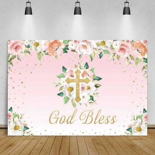 Pink Red Backdrops For Photo Flower Watercolor God Bless You Cross Customzied Photocall Photographic Background For Photo Sutdio