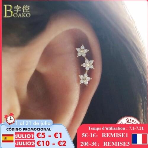 BOAKO 925 Sterling Silver Single Stud Earrings For Women Zircon Earring Piercing Cartilage Aretes Earings Pendientes Jewelry