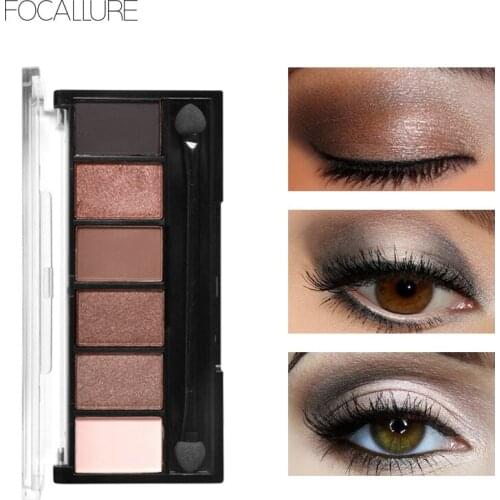 FOCALLURE 6 Colors Eyeshadow Palette Waterproof Matte Glitter Pigment Eye Shadow For Women Smooth Shimmer Cosmetics