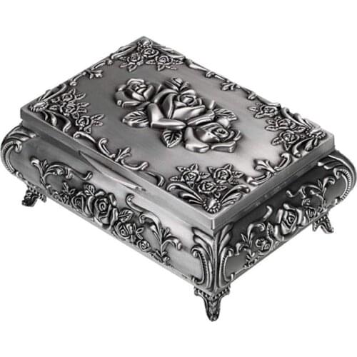 Vintage Metal Jewelry Box Small Trinket Jewelry Storage Box for Rings Earrings Necklace Treasure Chest Organizer Antique