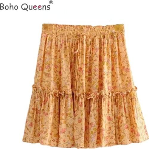 Boho Queens Women Summer fashion Hippie boho skirt Bohemian floral printed rayon mini skirts female oversize