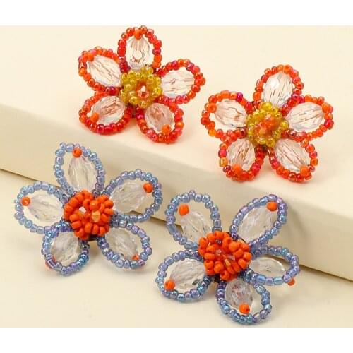 Wholesale Za New Beaded Crystal Earrings Women 2021 Cute Flower Hanging Dangle Earrings Statement Jewelry Pendientes Shipping