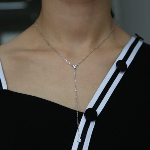 Simple Delicate Y Shape micro pave clear cz Lariat Y Gold stunning women girl necklace long minimal 925sterling silver necklace