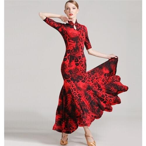 Adult Modern Dance Dress Female Cheongsam Collar Dance Practice Clothes Adult Ballroom Waltz Tango Costume B-6141