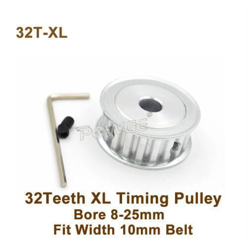 POWGE 32 Teeth XL Timing Pulley Bore 10-25mm Fit W=10mm XL Belt 32T 32Teeth XL Synchronous Belt Pulley Trapezoid 32-XL AF