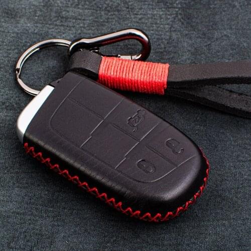 1X Genuine Leather Car Key Cover Key Case For Fiat / For Jeep Renegade 2014 2015 Grand Cherokee Chrysler 300C