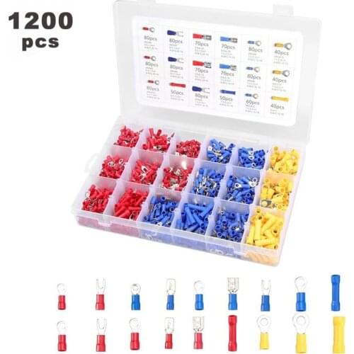 1200PCS Mixed Assorted Lug Kit Crimp Connectors Insulated Electrical Crimp Terminals with 18 Sizes Electrical Wire Connector Set