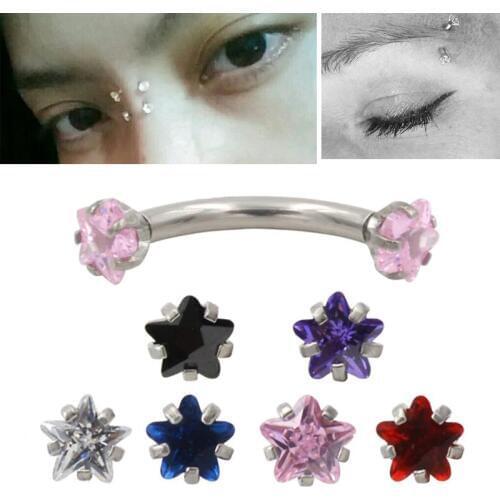 2Pcs High Quality & Cheap 16L Stainless Steel 16g Zircon CZ Gem Curved Eyebrow Ear Cartilage Helix Piercing Ring Body Jewelry