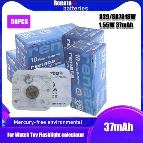 50PCS RETAIL Brand New Renata LONG LASTING 329 SR731SW D329 V329 Watch Battery Button Coin Cell Swiss Made 100% Original
