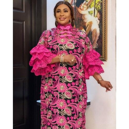 African Dresses for Women 2021 New African Clothes Dashiki Lace Grand Boubou Robe Africaine Femme Bazin Riche Party Africa Dress