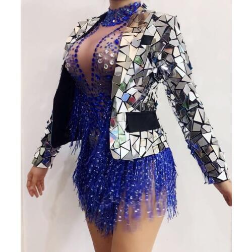 Womens Silver Mirrors Blazer Women Singer Dancer Bar Flashing Jacket Handmade Modern Customize Prom Sexy Outfit