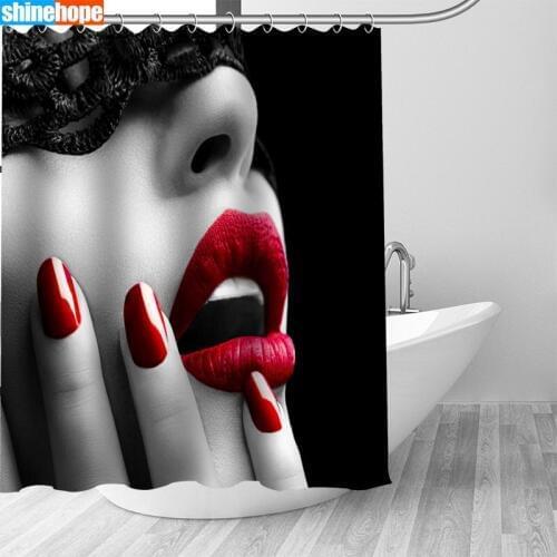 Big Sale New Custom Red Lips Modern Shower Curtain with Hooks bathroom Waterproof Polyester Fabric