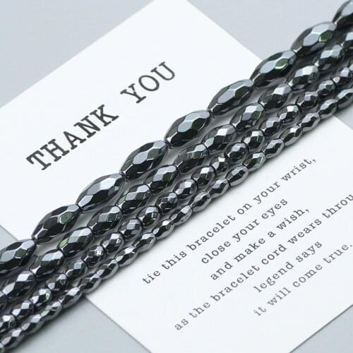 Natural Stone Faceted Rice grains Black Hematite beads 3/4/5/6MM oval Loose beads For Jewelry Making DIY bracelets Accessories