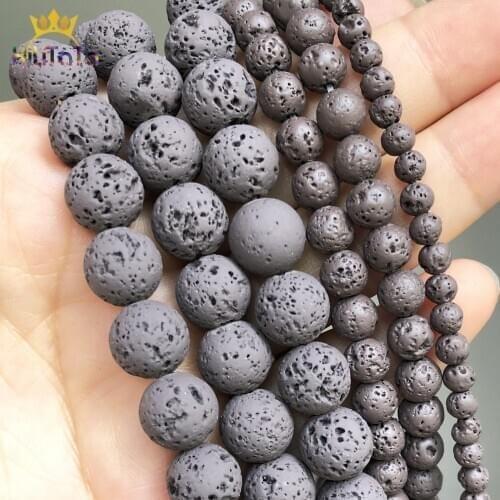 Natural Lava Volcanic Stone Beads Coffee Round Loose Beads For Jewelry Making DIY Bracelet Accessories 15'' Strands 4 6 8 10mm