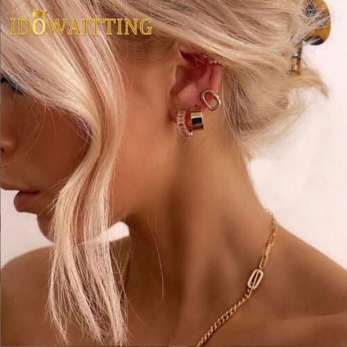 New Half Cuban Link Chain Half Paper Clip Chain Toggle Clasp With Clear CZ Paved Trendy Choker Gold Color Simple Women Necklace